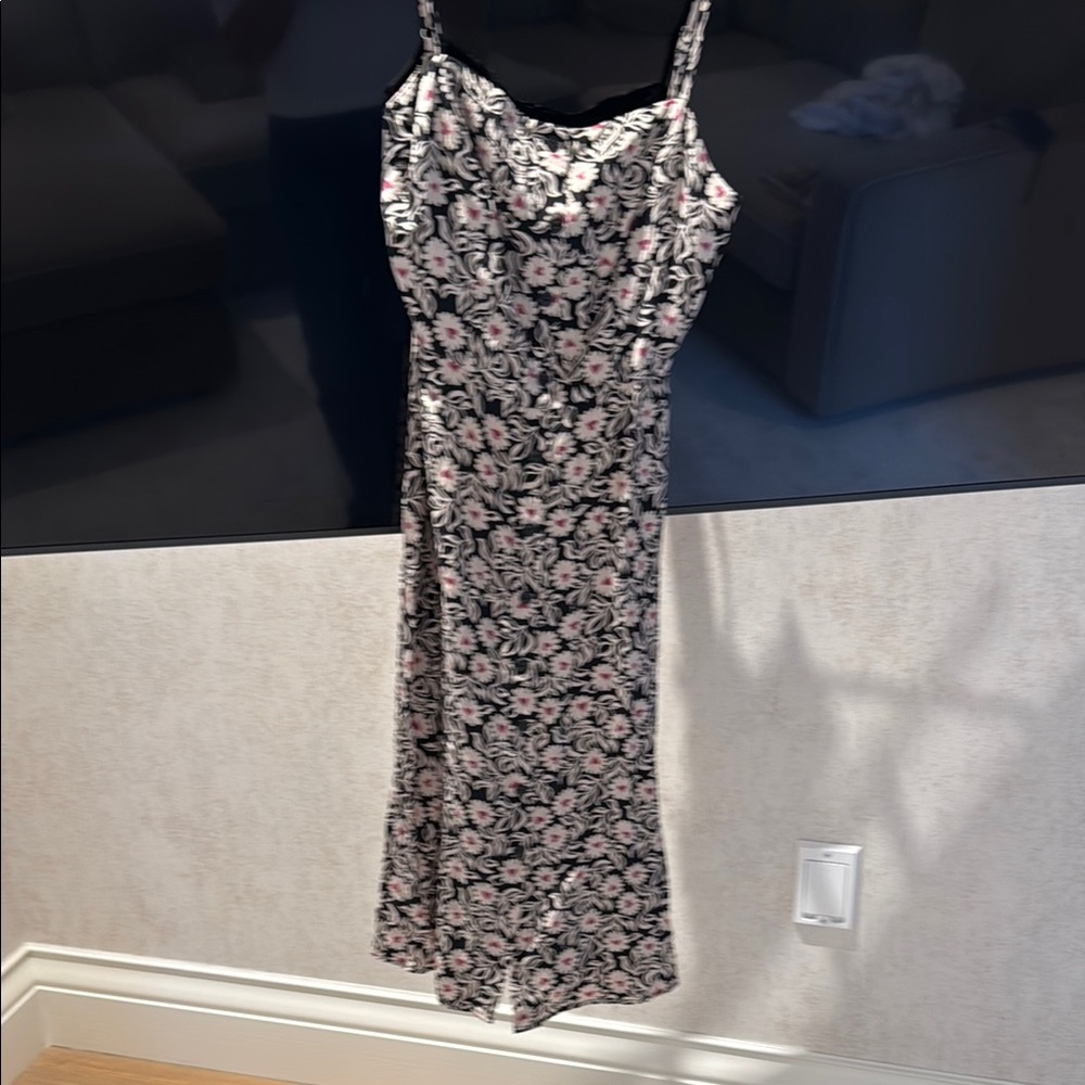 Floral Black and Pink Midi Dress